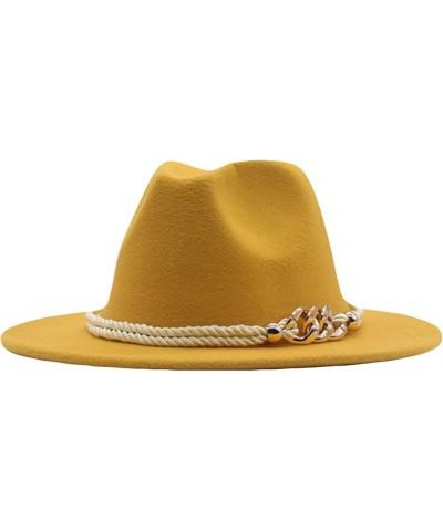 Classic Wool Fedora for Women Panama Jazz Hat Wide Floppy Bucket Fashion Elegant Belt Buckle Party Cap Yellow $16.74 Fedoras