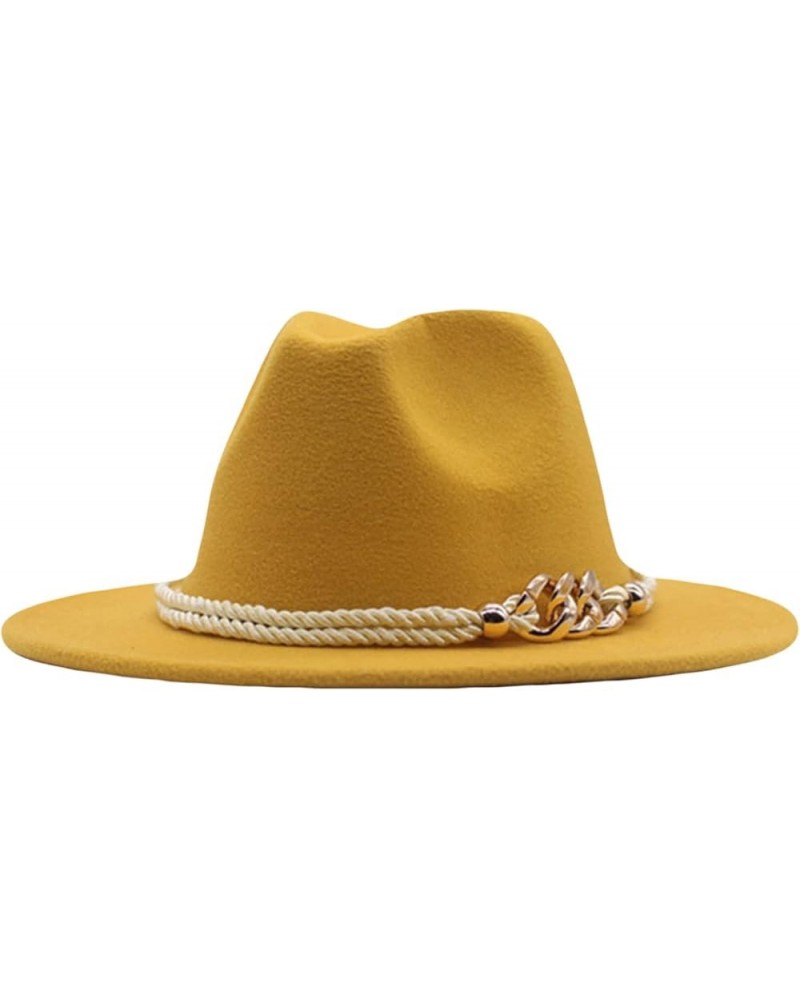 Classic Wool Fedora for Women Panama Jazz Hat Wide Floppy Bucket Fashion Elegant Belt Buckle Party Cap Yellow $16.74 Fedoras