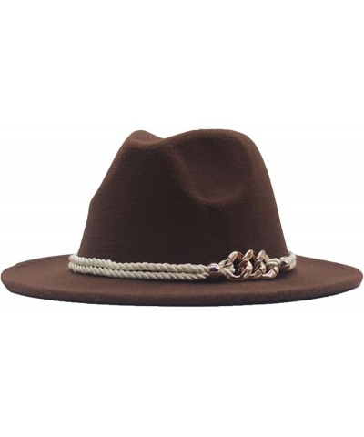 Classic Wool Fedora for Women Panama Jazz Hat Wide Floppy Bucket Fashion Elegant Belt Buckle Party Cap Yellow $16.74 Fedoras