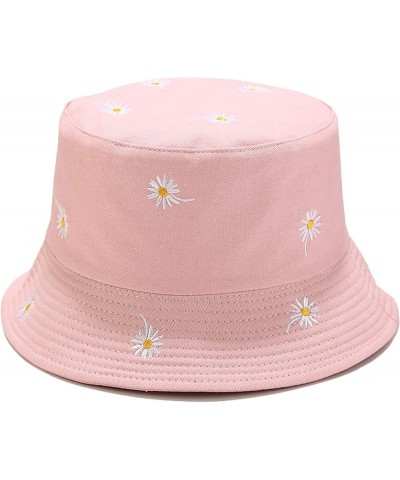 Reversible Embroidered Daisy Bucket Hat Packable Beach Sun Hat for Women Men Daisy Pink/Plain Pink $10.49 Bucket Hats