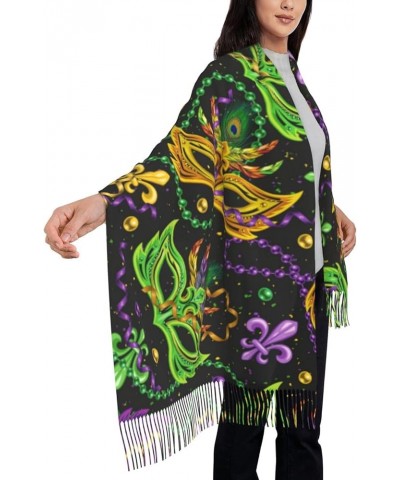 Womens Mardi Gras Cashmere Scarf, Warm Shawl Mardi Gras Green Print, Pashmina Scarves Wrap for Wedding Evening Dresses Patter...