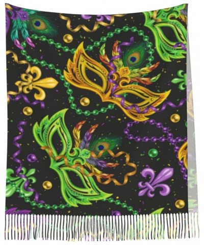 Womens Mardi Gras Cashmere Scarf, Warm Shawl Mardi Gras Green Print, Pashmina Scarves Wrap for Wedding Evening Dresses Patter...