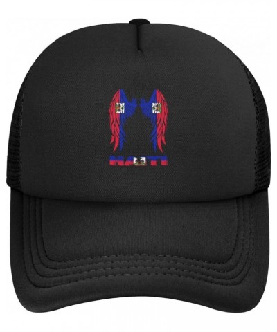 Wings Haiti Flag Baseball Cap Men Women Solid Mesh Snapback Flat-Bill Dad Trucker Hat Black $7.01 Baseball Caps