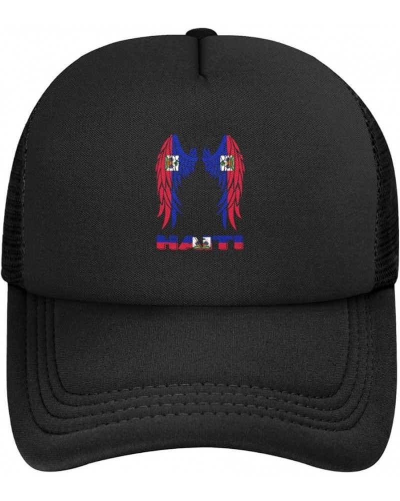 Wings Haiti Flag Baseball Cap Men Women Solid Mesh Snapback Flat-Bill Dad Trucker Hat Black $7.01 Baseball Caps