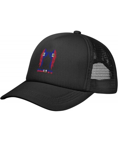 Wings Haiti Flag Baseball Cap Men Women Solid Mesh Snapback Flat-Bill Dad Trucker Hat Black $7.01 Baseball Caps