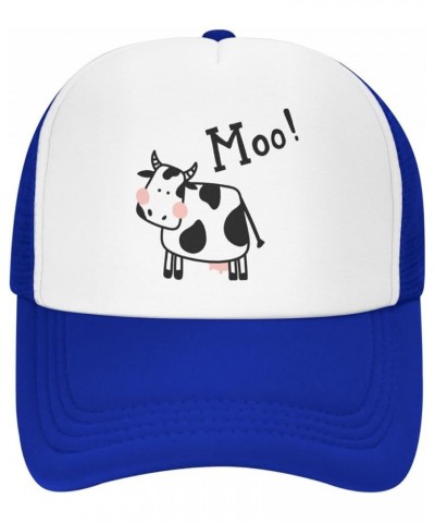 Mesh Dad Hat Adjustable Washed Cute Cow Moo Baseball Dad Cap Funny Distressed Ball Trucker Cap for Women Men Cute Cow Moo Blu...