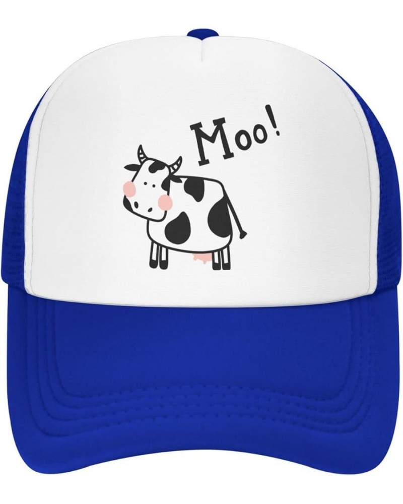 Mesh Dad Hat Adjustable Washed Cute Cow Moo Baseball Dad Cap Funny Distressed Ball Trucker Cap for Women Men Cute Cow Moo Blu...