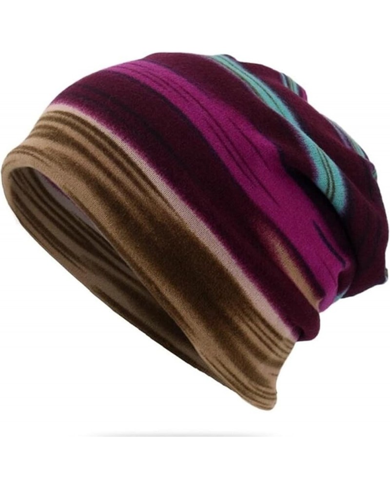 Women Men Brushed Knit Hat Stripes Slouchy Stretchy Vintage Skully Ideas Gift Winter Warm Foldable Cap Purple $6.80 Rain Hats