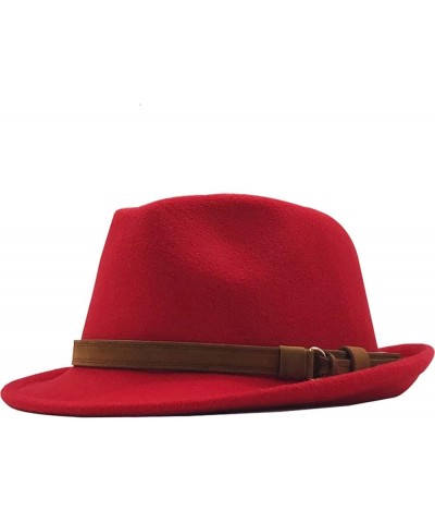 Woolen Women Men Fedora Hat for Elegant Lady Felt Hat Felt Church Jazz Hat Adjustable 55-58cm Red $15.06 Fedoras