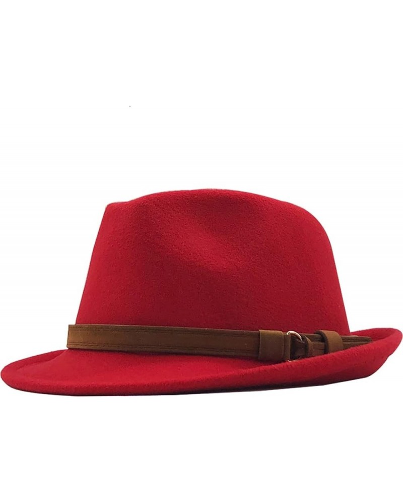 Woolen Women Men Fedora Hat for Elegant Lady Felt Hat Felt Church Jazz Hat Adjustable 55-58cm Red $15.06 Fedoras