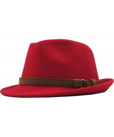 Woolen Women Men Fedora Hat for Elegant Lady Felt Hat Felt Church Jazz Hat Adjustable 55-58cm Red $15.06 Fedoras