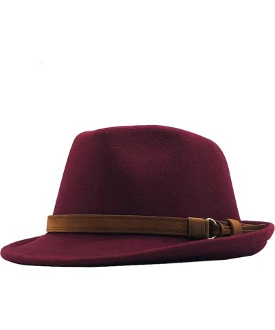 Woolen Women Men Fedora Hat for Elegant Lady Felt Hat Felt Church Jazz Hat Adjustable 55-58cm Red $15.06 Fedoras