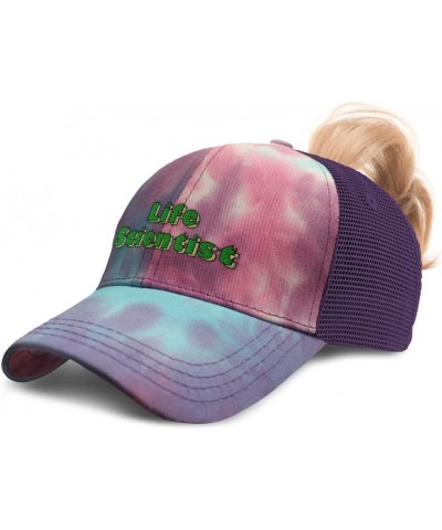 Womens Ponytail Cap Life Scientist Science Cotton Human Distressed Trucker Hat Tie Dye Purple Design Only $14.26 Baseball Caps