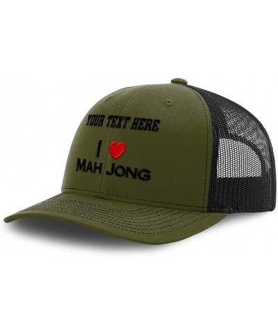 Custom Richardson Trucker Hat I (Love) Mah Jong Red Heart Hobbies Lovers Loden Black Personalized Text Here $18.19 Baseball Caps