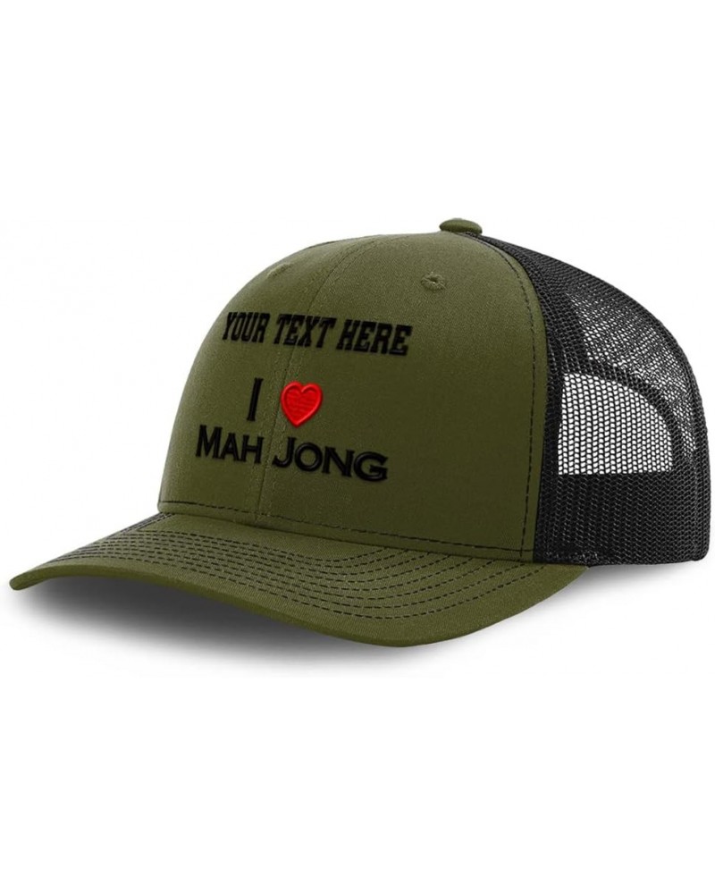 Custom Richardson Trucker Hat I (Love) Mah Jong Red Heart Hobbies Lovers Loden Black Personalized Text Here $18.19 Baseball Caps