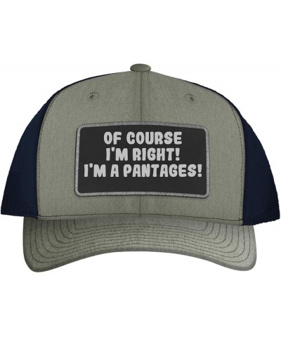 of Course I'm Right! I'm A Pantages! - Leather Black Patch Engraved Trucker Hat Heather/navy $14.91 Baseball Caps