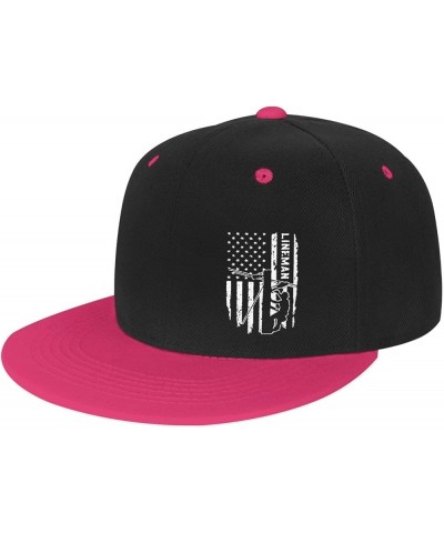 American Flag Electric Cable Lineman Baseball Cap Adjustable Fashion Flat Eaves Baseball Cap for Men Women White Pink $15.94 ...