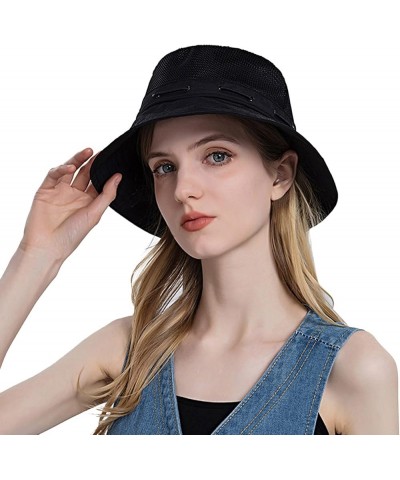 Fashion Women Breathable Sun Hat Wide Brim Sunscreen Beach Hat Adjustable Bucket Hat Summer Fisherman Hat Black $6.73 Sun Hats