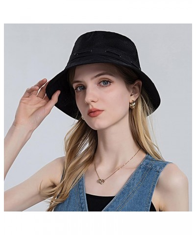 Fashion Women Breathable Sun Hat Wide Brim Sunscreen Beach Hat Adjustable Bucket Hat Summer Fisherman Hat Black $6.73 Sun Hats