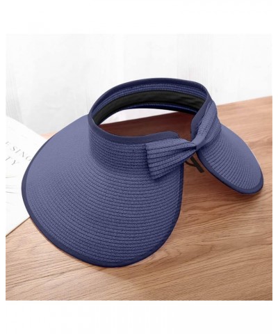 Women Bowknot Summer Straw Hat Cap for Women Sun Visor Hat Foldable Packable Roll Up Wide Brim Ponytail Beach Hat Navy $7.69 ...