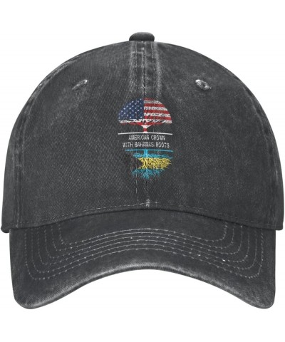 America Bahamas Flag Denim Baseball Cap, Adjustable Fitted Hat Retro Casquette for Men Women American Crown With Bahamas Root...