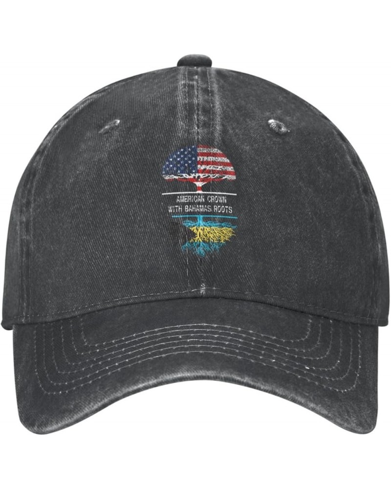 America Bahamas Flag Denim Baseball Cap, Adjustable Fitted Hat Retro Casquette for Men Women American Crown With Bahamas Root...