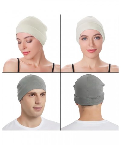 Cotton Skull Caps for Men Women,2-Pack Lightweight Beanie Sleep Hats Breathable Helmet Liner Pure Grey & Ivory White $7.41 Sk...