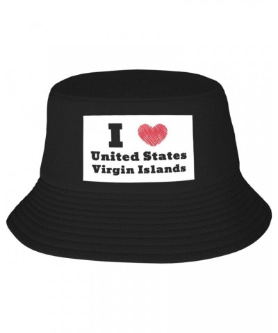 I Love United States Virgin Islands Bucket Hat for Women Men Bucket Hats Summer Sun Hats Beach Travel Fishing Golf Cap Black ...