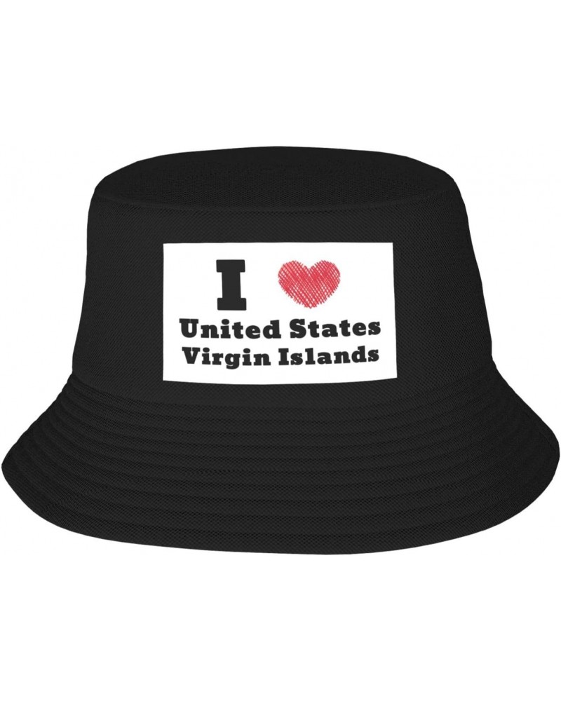 I Love United States Virgin Islands Bucket Hat for Women Men Bucket Hats Summer Sun Hats Beach Travel Fishing Golf Cap Black ...