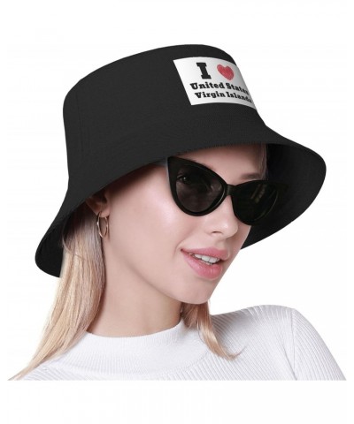 I Love United States Virgin Islands Bucket Hat for Women Men Bucket Hats Summer Sun Hats Beach Travel Fishing Golf Cap Black ...