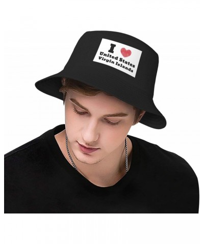 I Love United States Virgin Islands Bucket Hat for Women Men Bucket Hats Summer Sun Hats Beach Travel Fishing Golf Cap Black ...