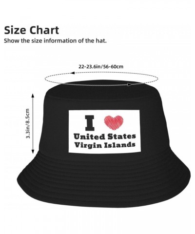 I Love United States Virgin Islands Bucket Hat for Women Men Bucket Hats Summer Sun Hats Beach Travel Fishing Golf Cap Black ...