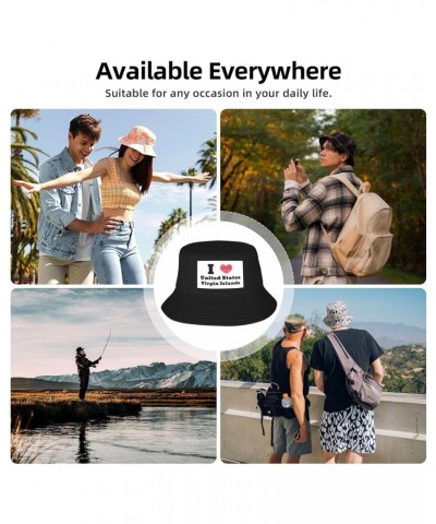 I Love United States Virgin Islands Bucket Hat for Women Men Bucket Hats Summer Sun Hats Beach Travel Fishing Golf Cap Black ...