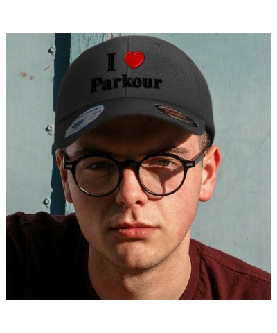 Custom Flexfit Dad Hats for Men & Women I Love Parkour Red Heart Hobbies Lovers Baseball Cap Burgundy Design Only $17.27 Base...