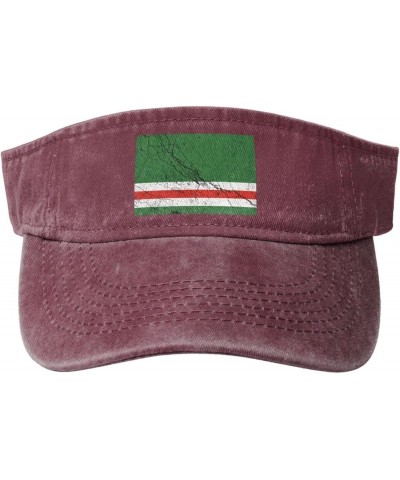 Flag of Chechen Republic of Ichkeria Texture Effect Sun Visor Hats for Women Men Adjustable Cotton Sun Hat Golf Cap Red $12.6...