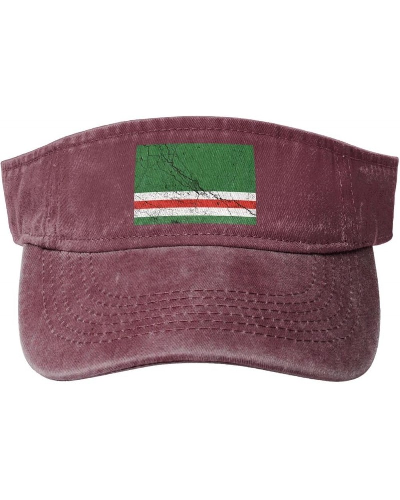 Flag of Chechen Republic of Ichkeria Texture Effect Sun Visor Hats for Women Men Adjustable Cotton Sun Hat Golf Cap Red $12.6...