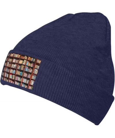 Books Print Beanie Hats for Women Men Warm Knit Hat Winter Knitted Beanie Stretch Fashion Cap Navy Blue $10.53 Skullies & Bea...