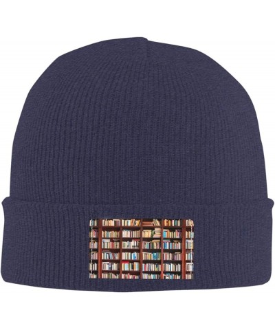 Books Print Beanie Hats for Women Men Warm Knit Hat Winter Knitted Beanie Stretch Fashion Cap Navy Blue $10.53 Skullies & Bea...