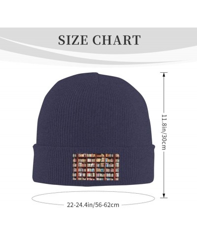 Books Print Beanie Hats for Women Men Warm Knit Hat Winter Knitted Beanie Stretch Fashion Cap Navy Blue $10.53 Skullies & Bea...