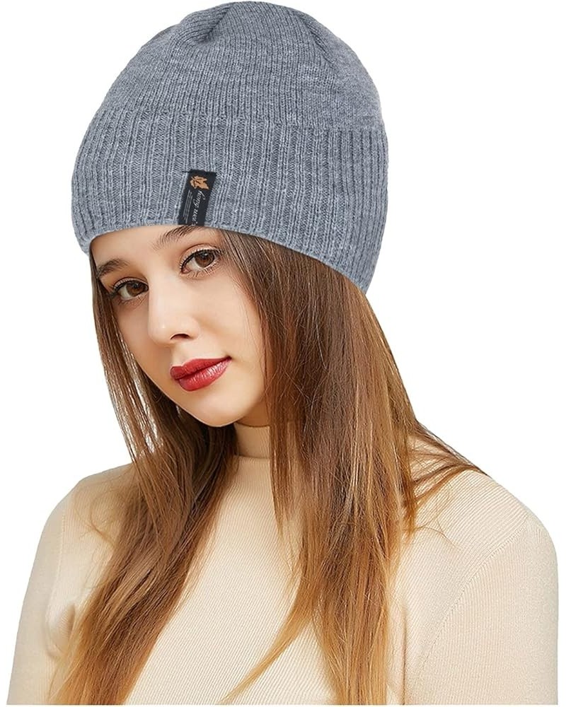 Women's Solid Benie Winter Hat Warm Chunky Cable Knit Hats Soft Stretch Thick Cute Knitted Cap for Cold Weather Grey $8.51 Sk...