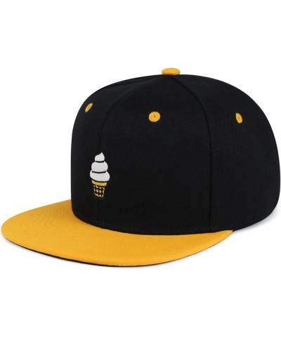 Ice Cream Cone Hip-Hop Snapback Hat Embroidered Baseball Cap Cute 24. Black/Yellow $11.99 Baseball Caps