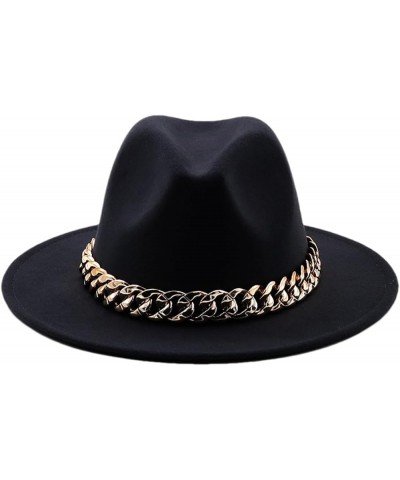 Women Fedora Hat Gold Chain Felted Hat Men Jazz Cap Ladies Church Party Panama Wide Brim Hat Dark Gray $20.28 Fedoras