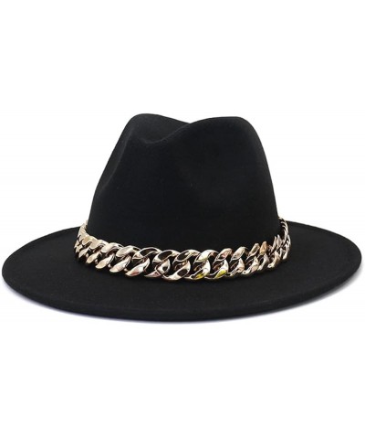 Women Fedora Hat Gold Chain Felted Hat Men Jazz Cap Ladies Church Party Panama Wide Brim Hat Dark Gray $20.28 Fedoras