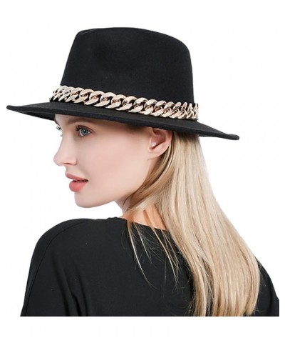 Women Fedora Hat Gold Chain Felted Hat Men Jazz Cap Ladies Church Party Panama Wide Brim Hat Dark Gray $20.28 Fedoras