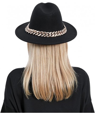 Women Fedora Hat Gold Chain Felted Hat Men Jazz Cap Ladies Church Party Panama Wide Brim Hat Dark Gray $20.28 Fedoras