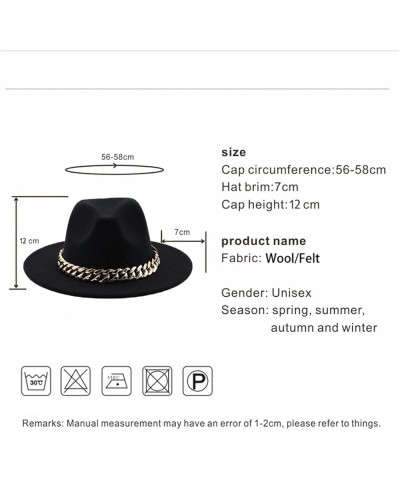 Women Fedora Hat Gold Chain Felted Hat Men Jazz Cap Ladies Church Party Panama Wide Brim Hat Dark Gray $20.28 Fedoras