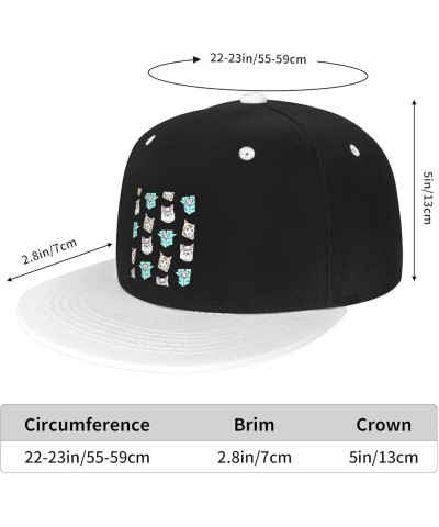 Hand Drawn Silly Cat Face Seamless Pattern Baseball Cap Snapback Hats for Men Trucker Hat Flat Brim Hats White $10.43 Basebal...