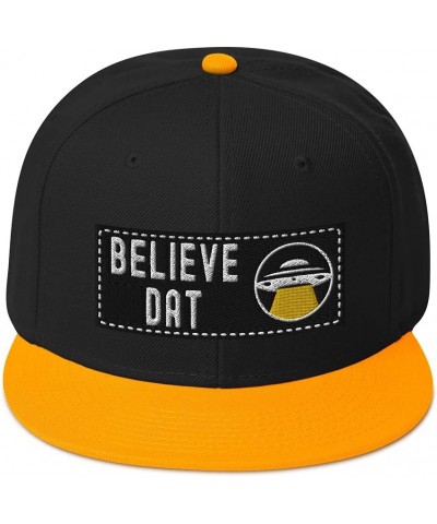 Believe Dat Alien UFO Humor Unique Snapback Gold / Black / Black $15.16 Baseball Caps