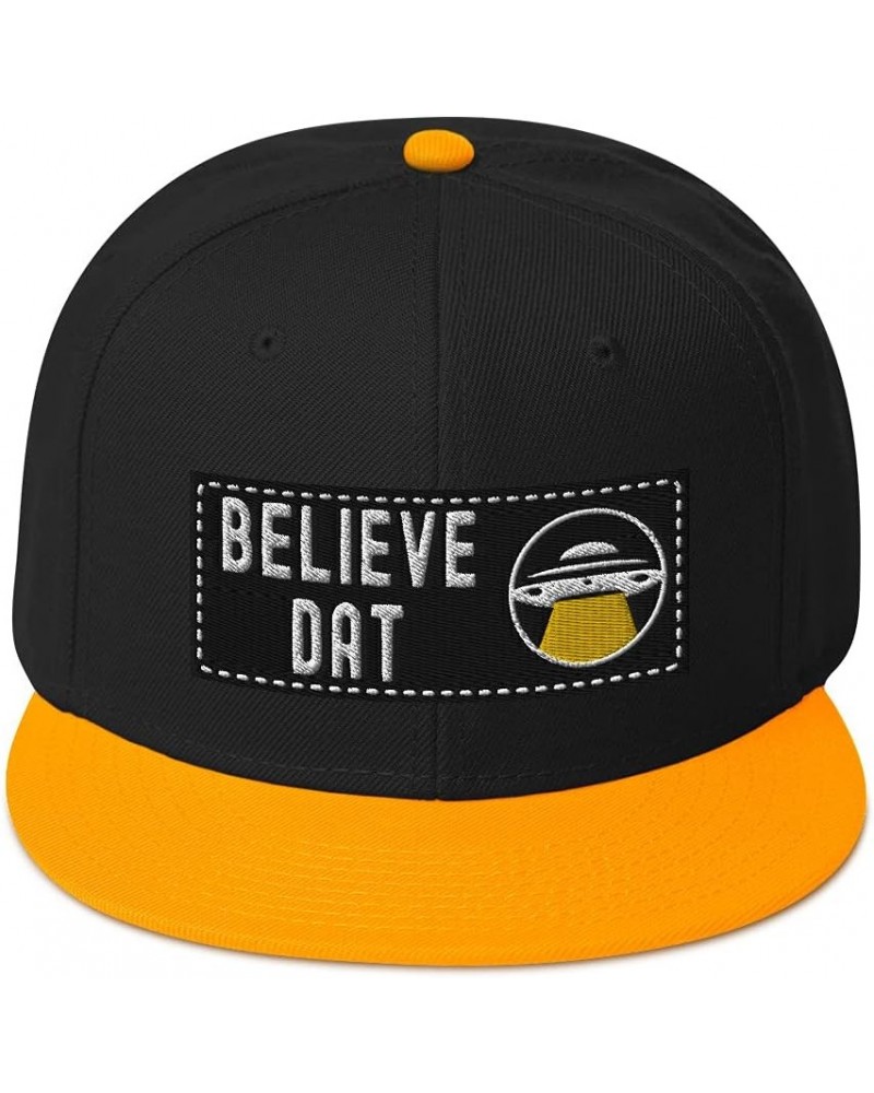 Believe Dat Alien UFO Humor Unique Snapback Gold / Black / Black $15.16 Baseball Caps