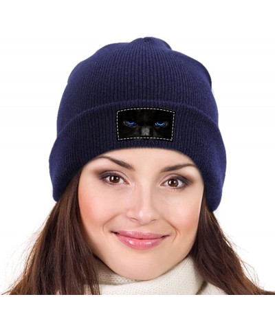 Beanie Hat for Men and Women Cherries Notes Winter Warm Hats Knit Slouchy Thick Cap Navy-cat Blue $11.18 Skullies & Beanies